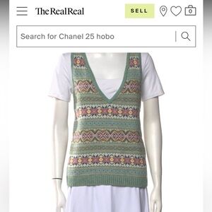 Ralph Lauren Polo Wool Cotton Cashmere Blend Green and Pink Knit Tank